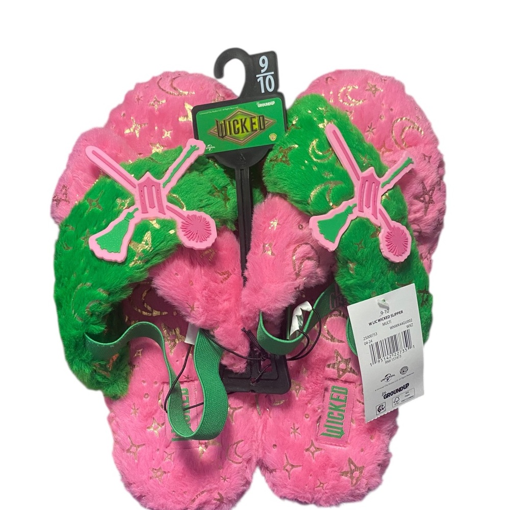 Wicked Pink and Green Fuzzy Slippers